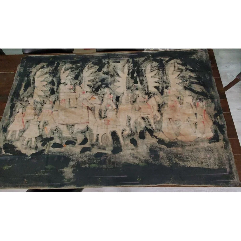 Vintage Tapestry Hand Painted India Traditional Royal Procession Scene 60x40